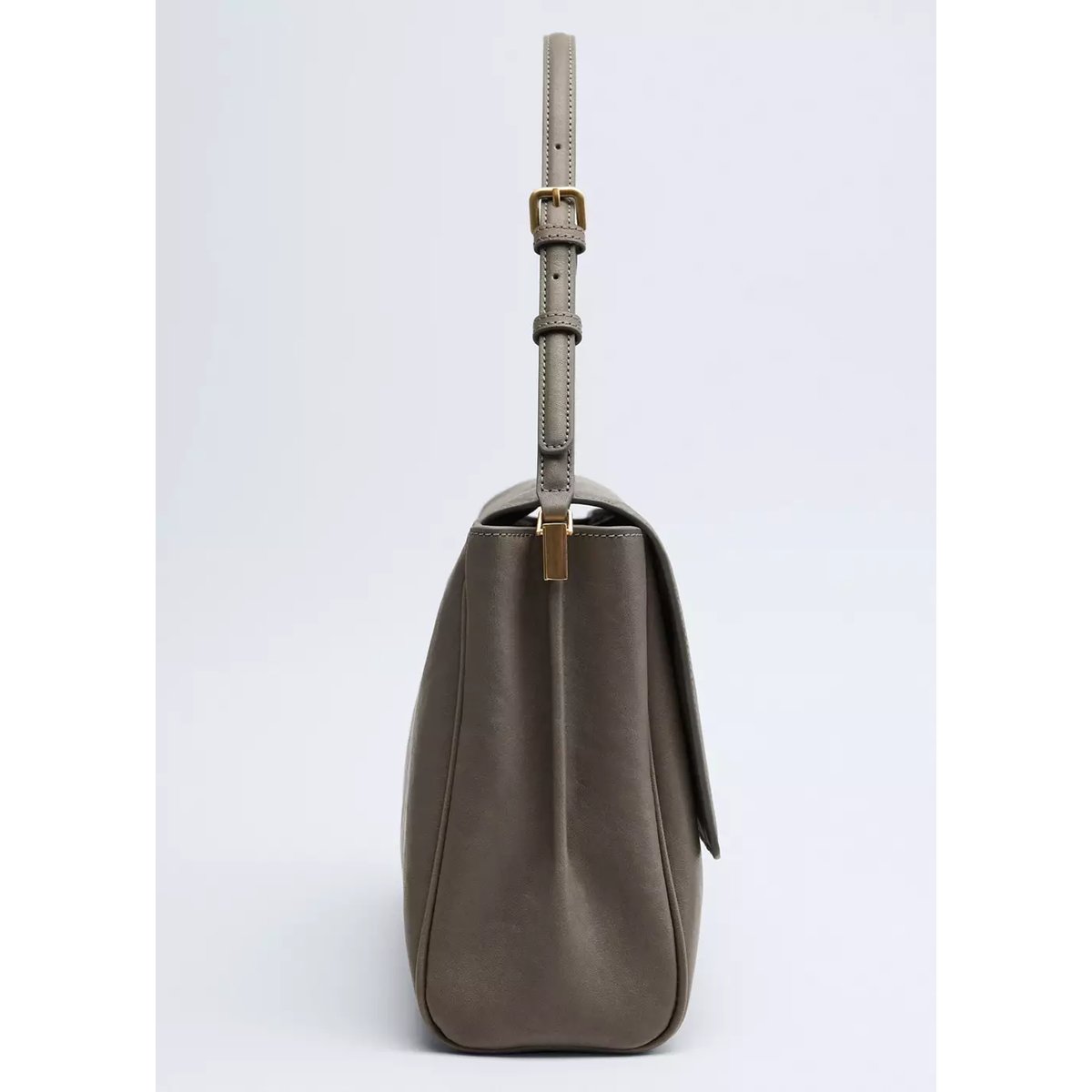 Sac à épaule en cuir à rabat gris, MANGO