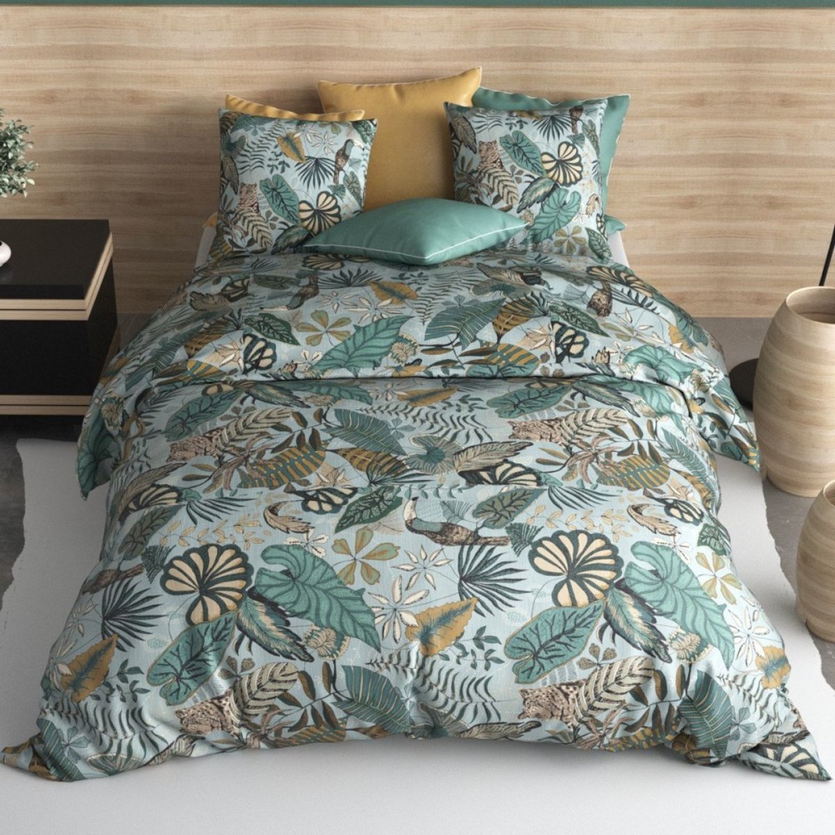 Housse de couette 240x220 CANCUN + 2 taies coton 57 fils vert, DECORATIE