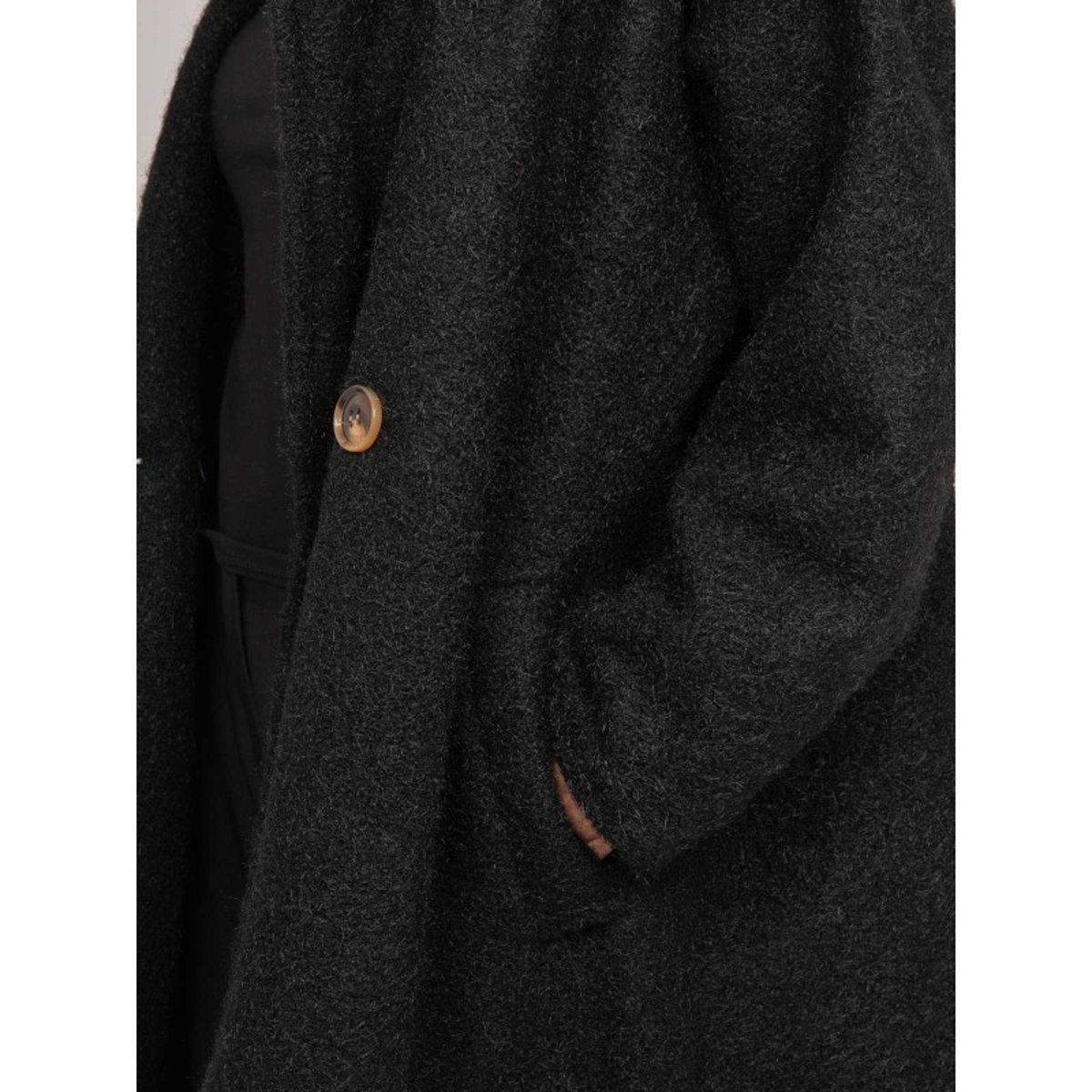 Manteau Long Oversize Maille Bouclée Uven noir, DONA LISA