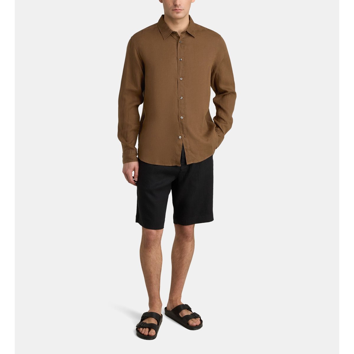 Chemise droite rilin en lin européen™ marron cannelle, GALERIES LAFAYETTE