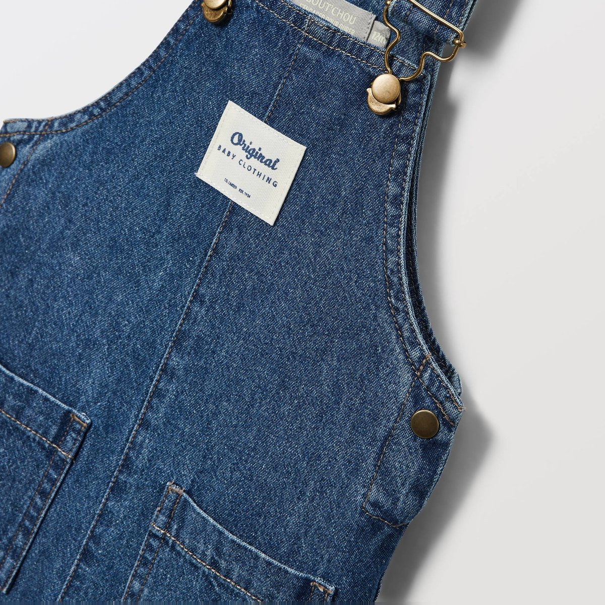 Salopette courte unie en denim en coton BIO GOTS stone denim, BOUT'CHOU