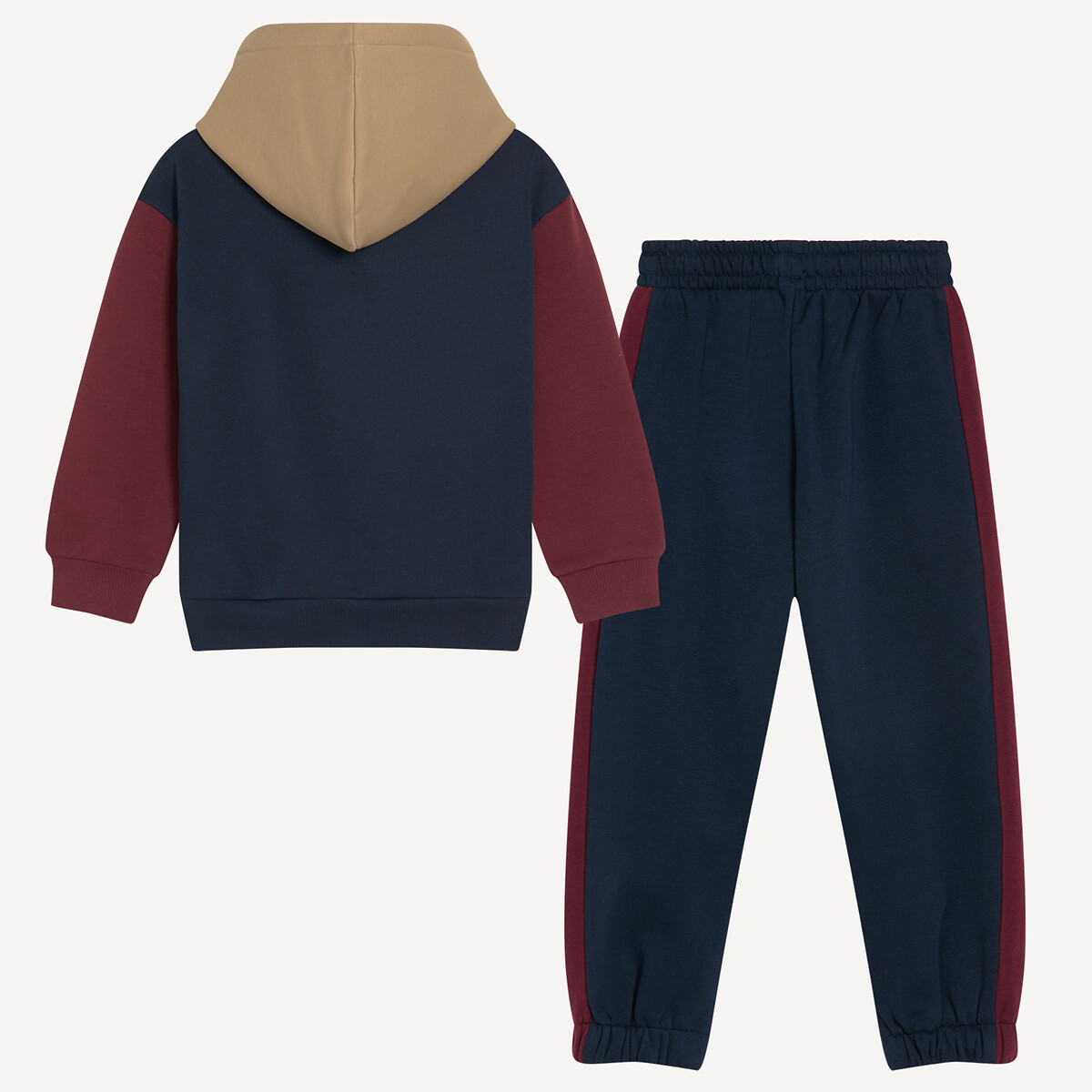 Set 2 pezzi, felpa con cappuccio e pantaloni da jogging, in felpa marine/bordeaux, LA REDOUTE COLLECTIONS
