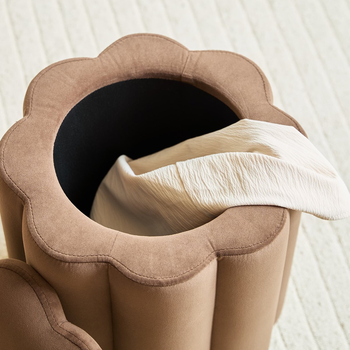 Pouf de salon avec rangement, velours, NIGATA marron, NORDLYS