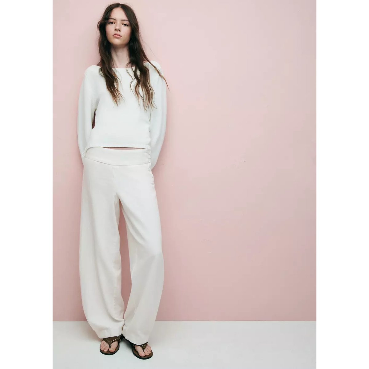 Pantalon barrel avec détail boutons blanc cassé, MANGO TEEN
