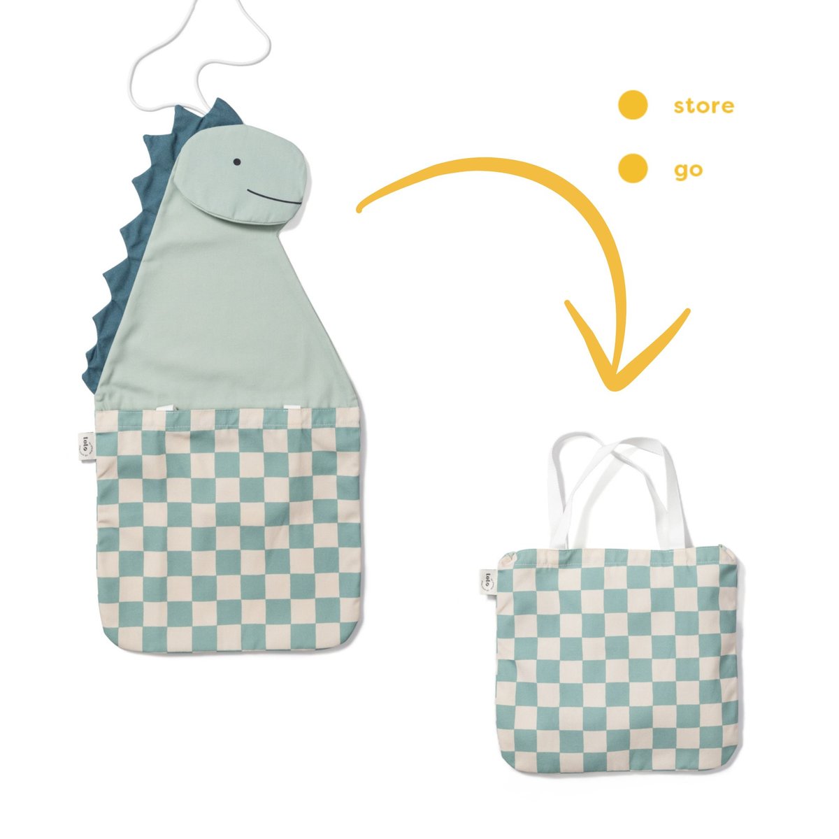 play&go - rangement mural & sac - dino ecru/vert, PLAY ET GO