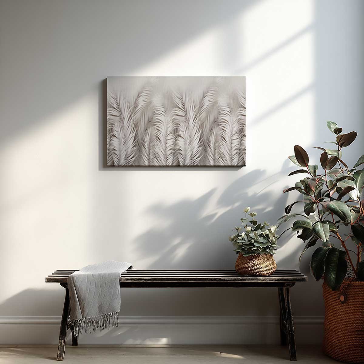 Tableau feuillage blanc panoramique toile imprimée, HEXOA