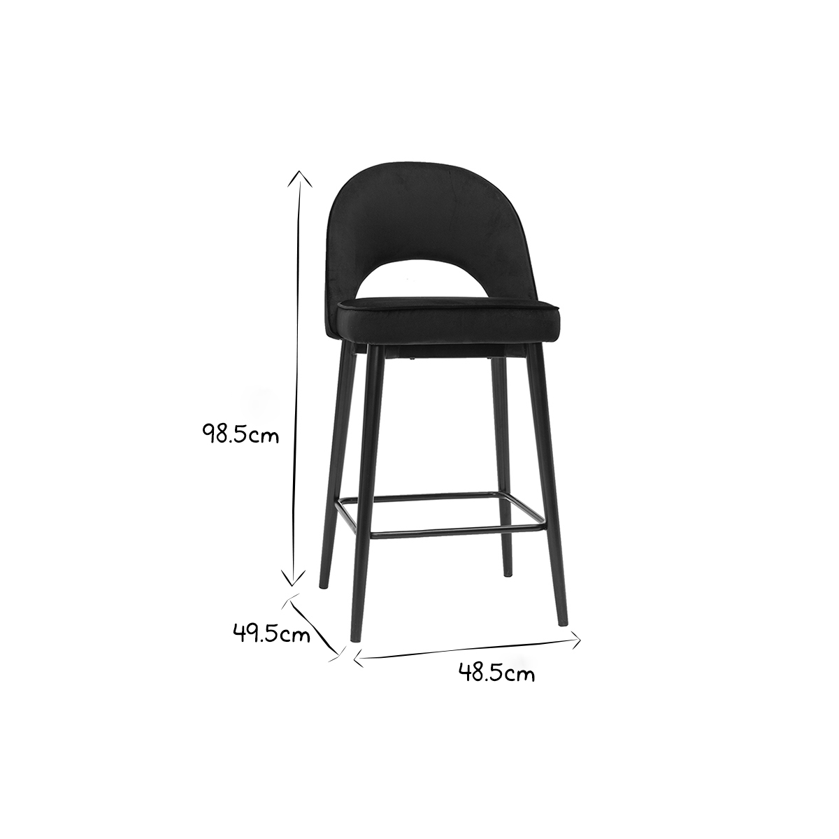Tabouret de bar design en velours noir et métal H69 cm BELLEROSE noir, MILIBOO