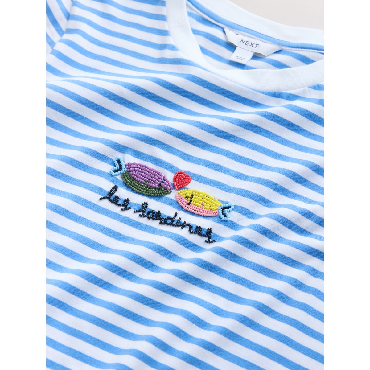 T-shirt à col rond orné d’une sardine rayé bleu/blanc, NEXT