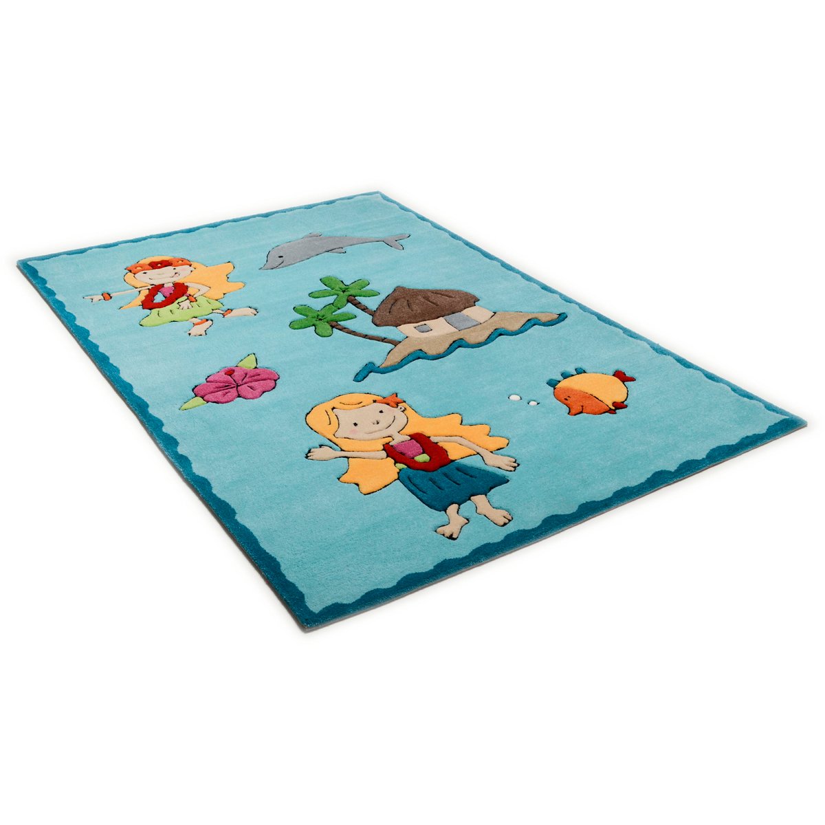 Tapis enfant Maui, la fillette de l'île, tufté turquoise, THEKO