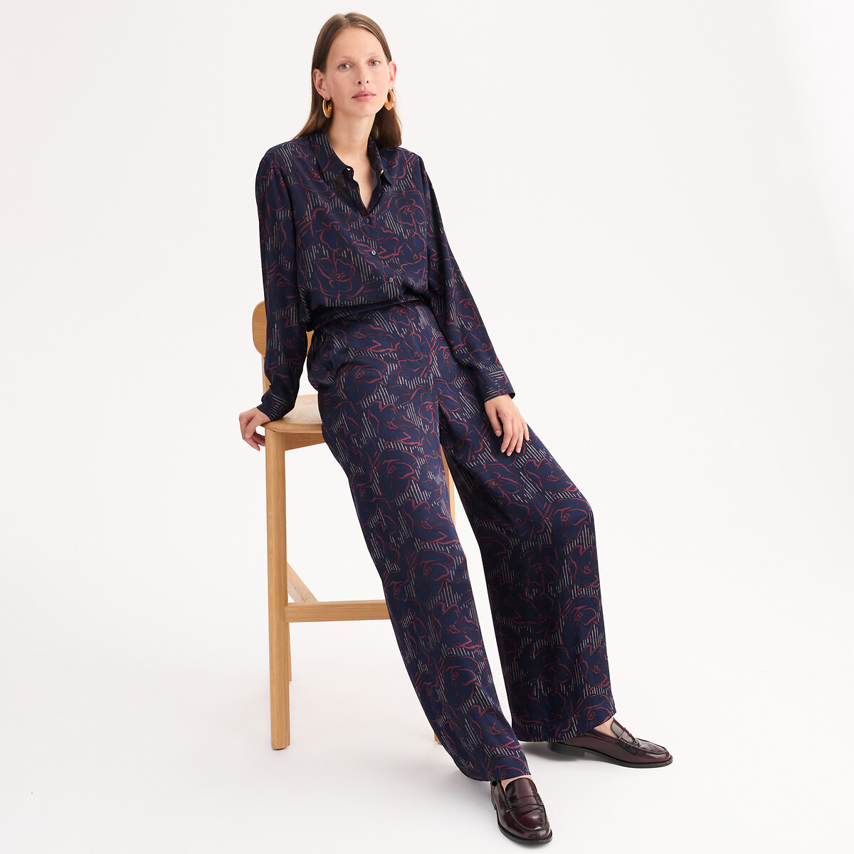 Printed Wide Leg Trousers with High Waist printed, ANNE WEYBURN