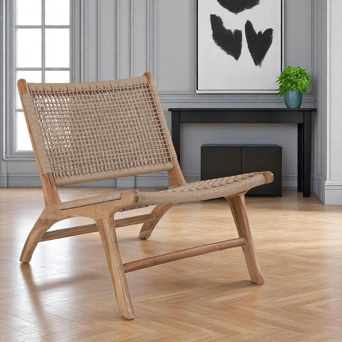 Chaise de jardin en teck avec assise en corde MENDOZA bois naturel, PIER IMPORT