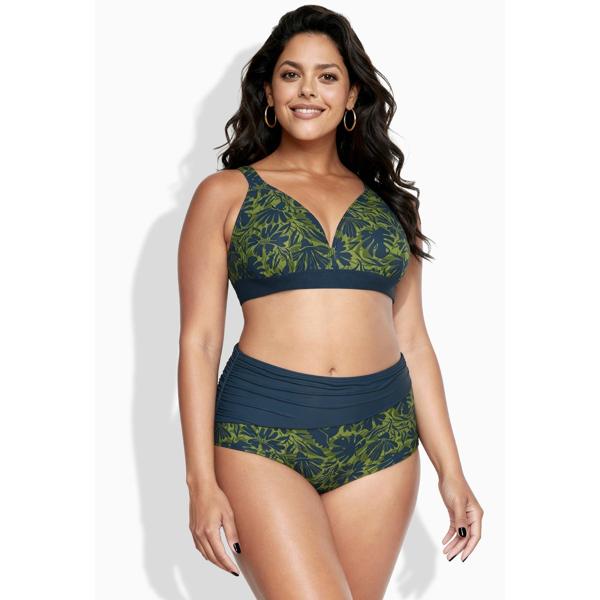 Bikini à fleurs, sans bonnets souples bleu foncé, ULLA POPKEN