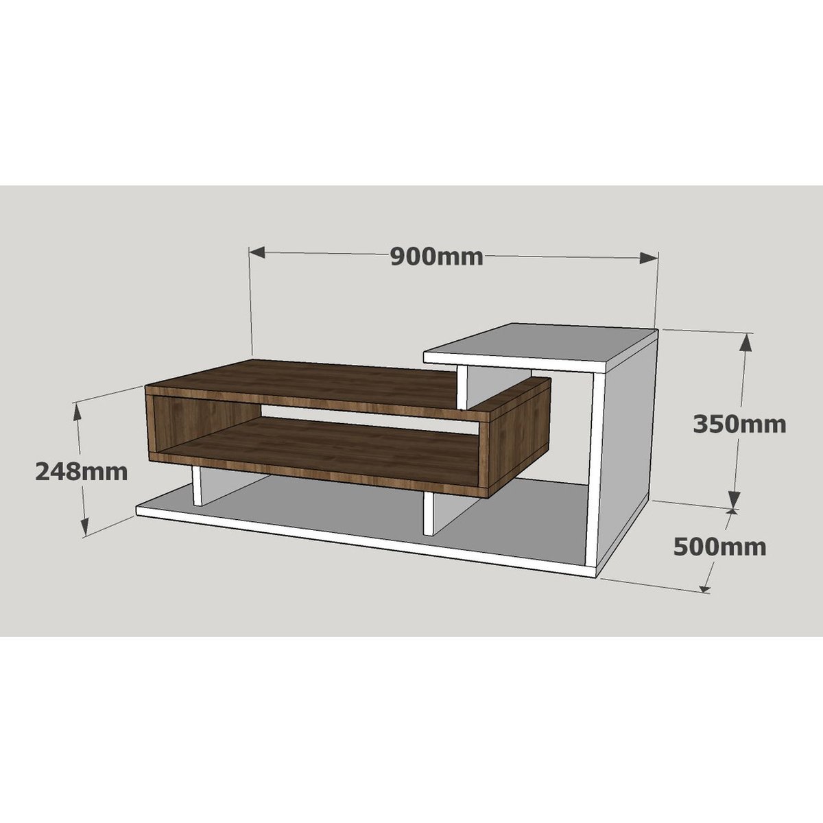 Table basse 1 niche de rangement et 1 étagère design scandinave SPRING blanc, TOILINUX