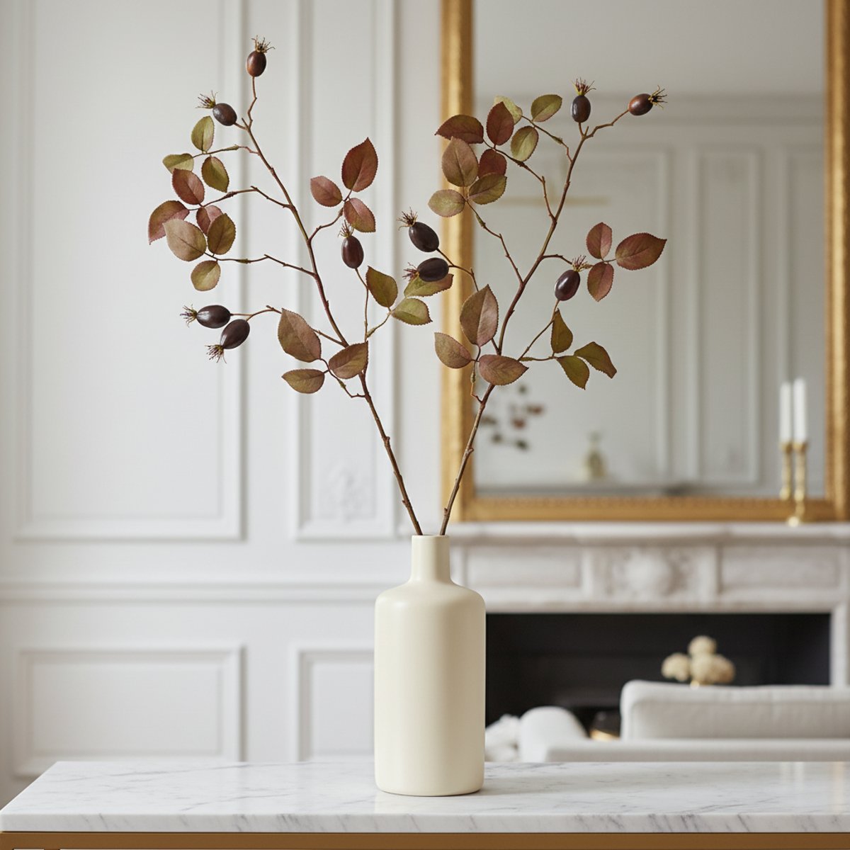 Feuillage d'églantier artificiel H66 marron, SIA DECO