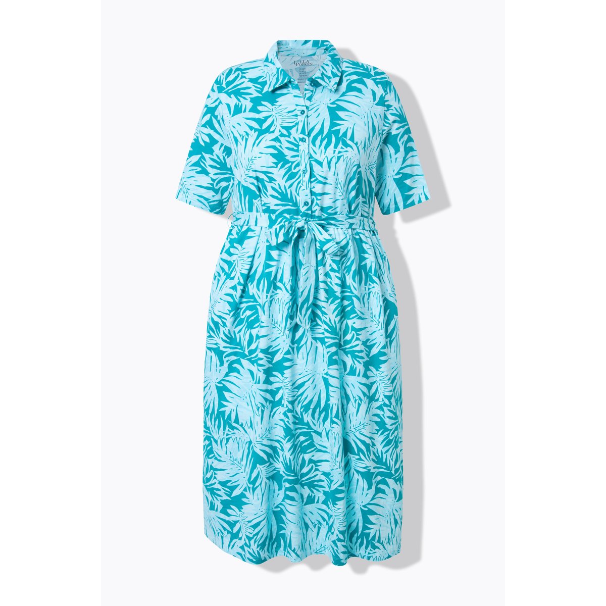 Robe midi motif feuilles bleu turquoise, ULLA POPKEN
