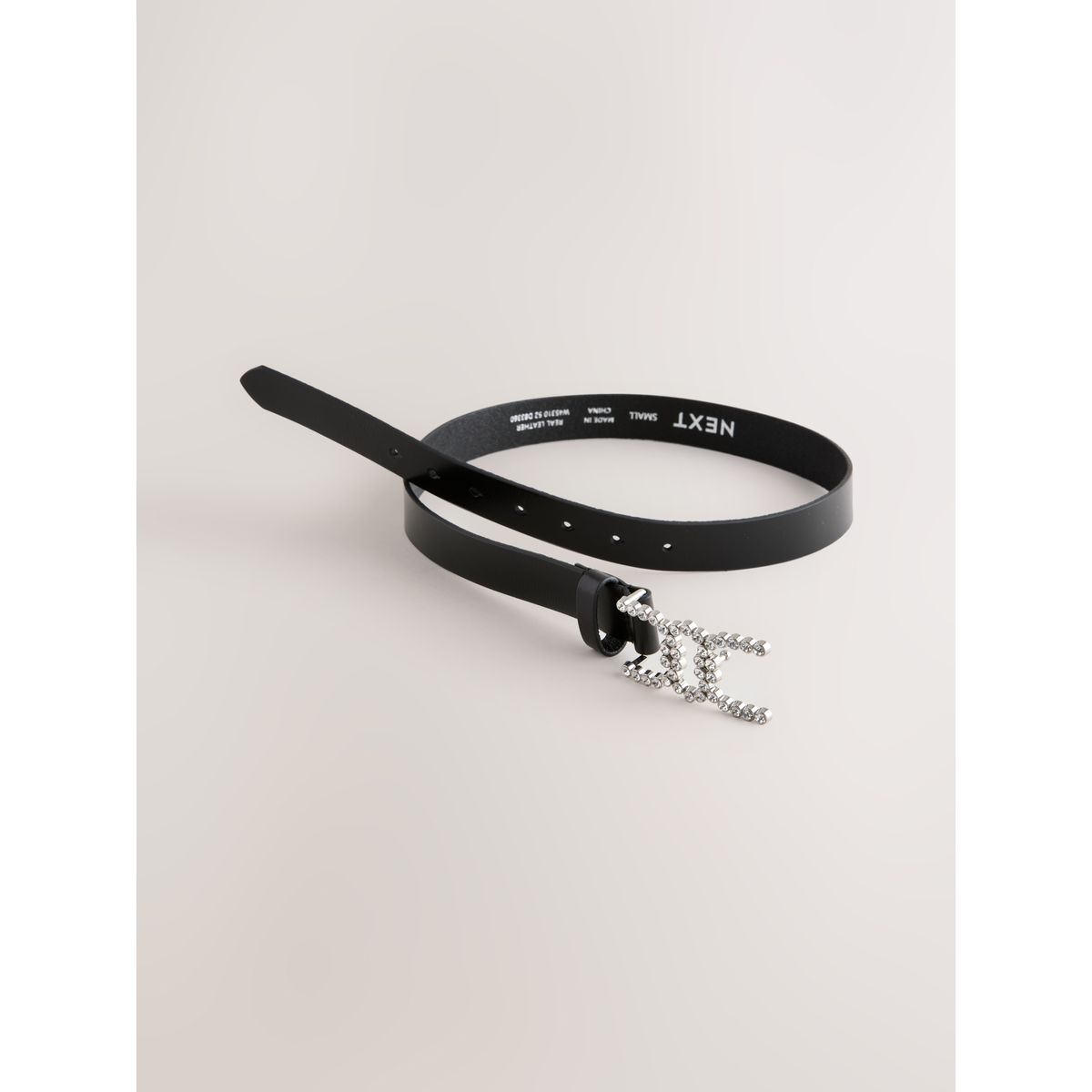 Ceinture regular en cuir avec boucle à strass noir, NEXT