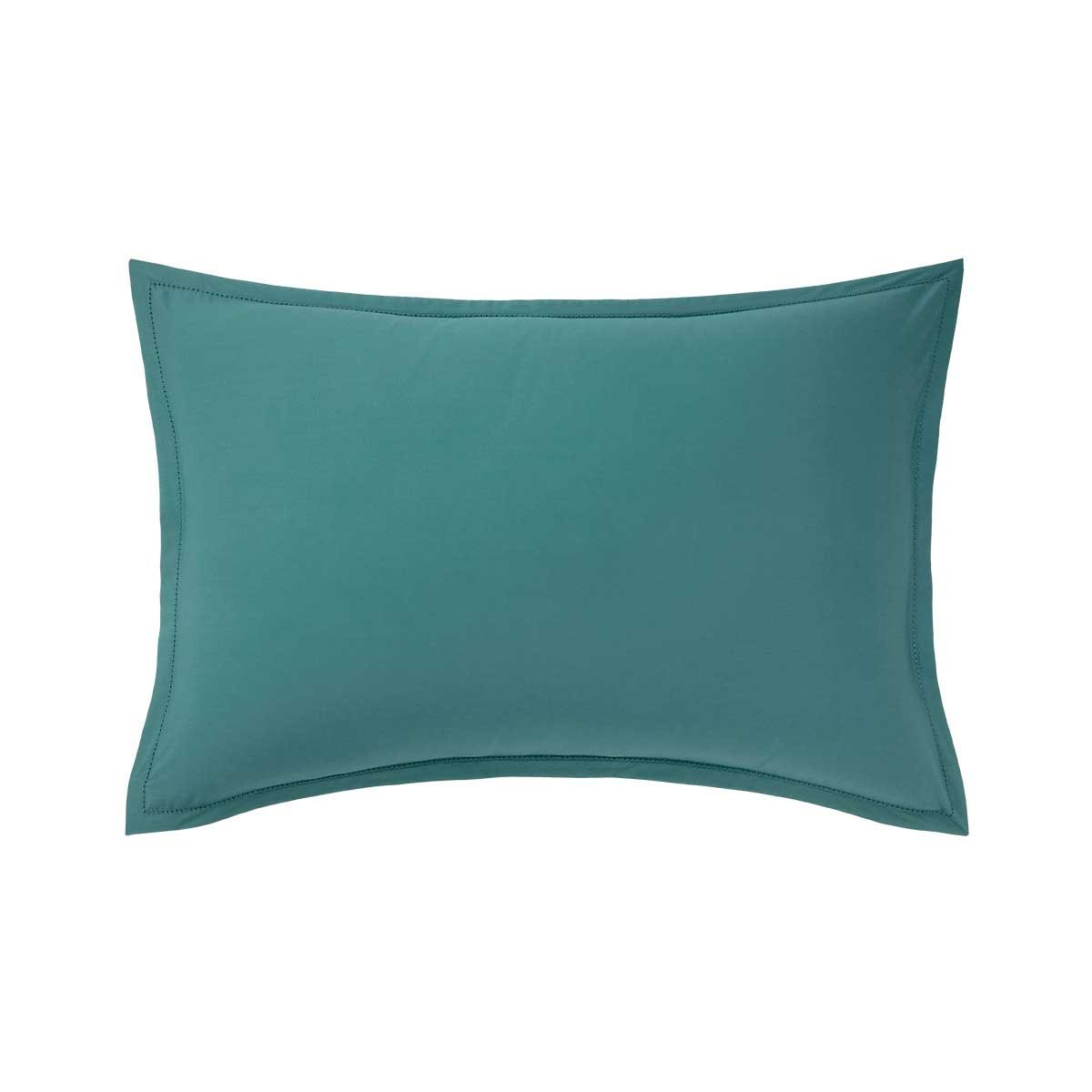 Taie d'oreiller en percale de coton bleu, ALCOVE océan, DESFORGES