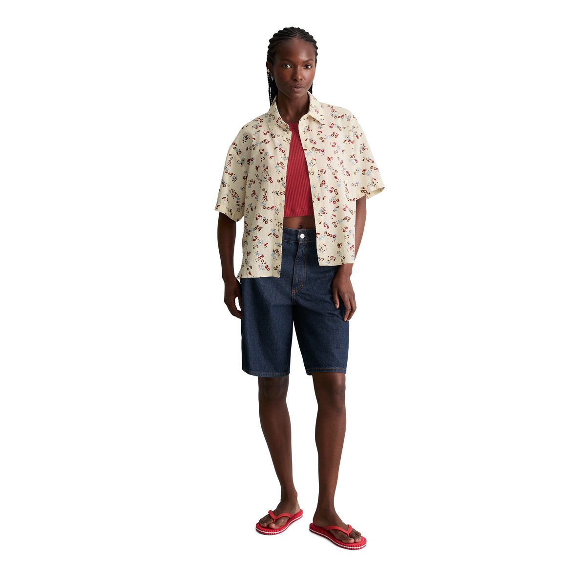 Blouse à manches courtes imprimée relaxed en mélange de coton LENZING™ ECOVERO™ blanc, MARC O’POLO DENIM