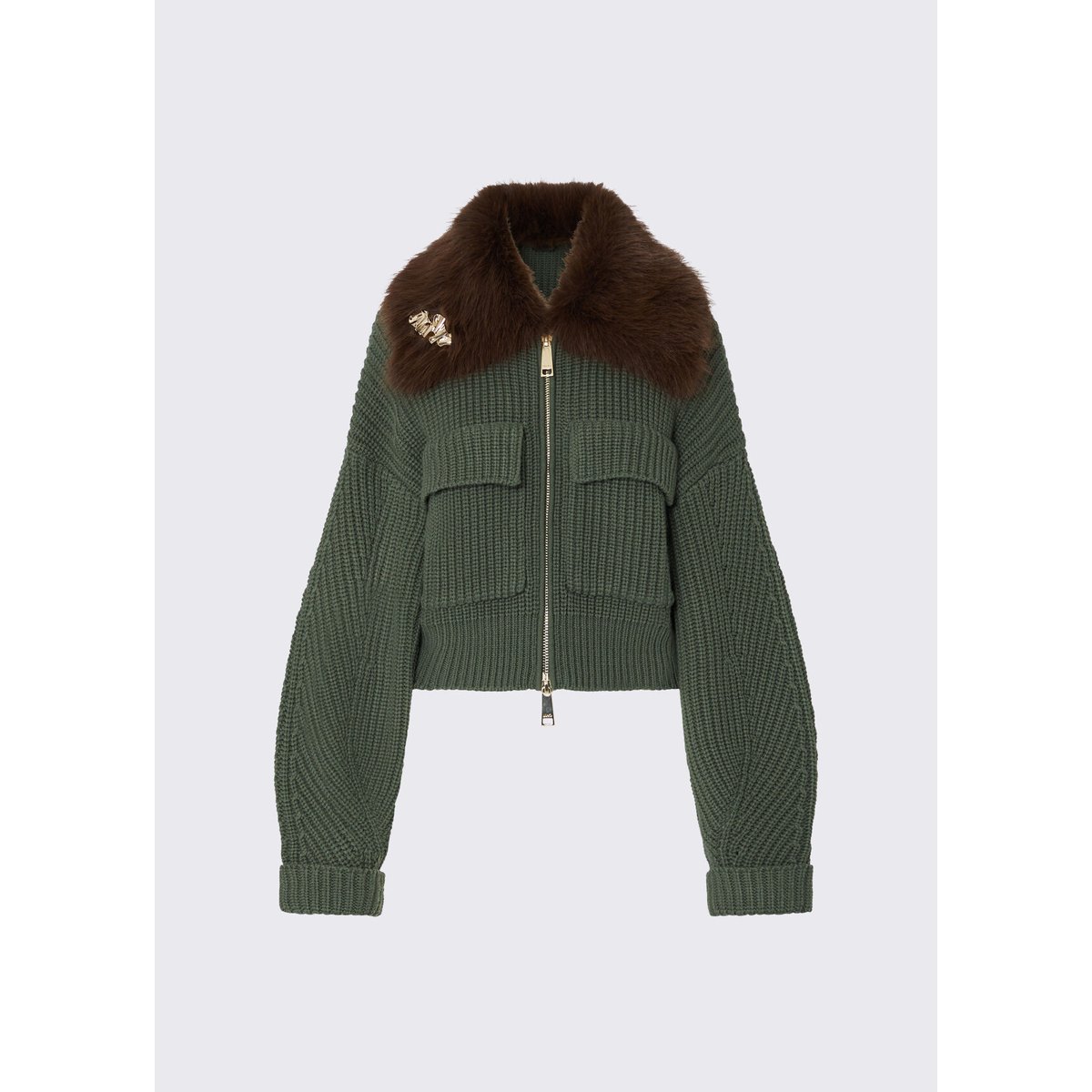 Bomber en laine avec col teddy vert foncé, LIU JO