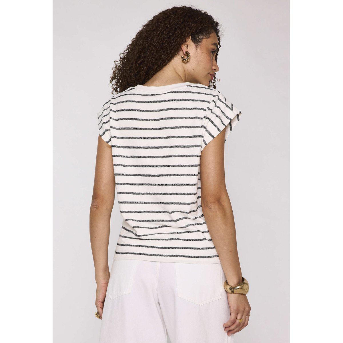 T-shirt rayé à manches courtes en coton LIVIA creme, Maison 123