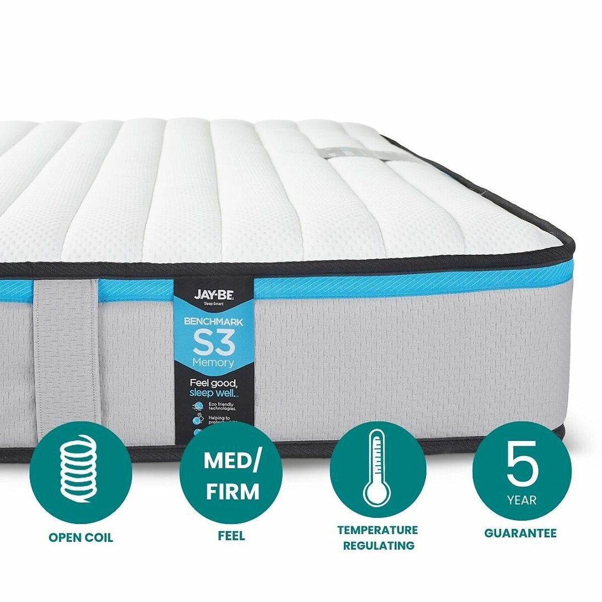Jay-Be® Benchmark S3 Memory Eco-Friendly Mattress grey/blue, JAY-BE