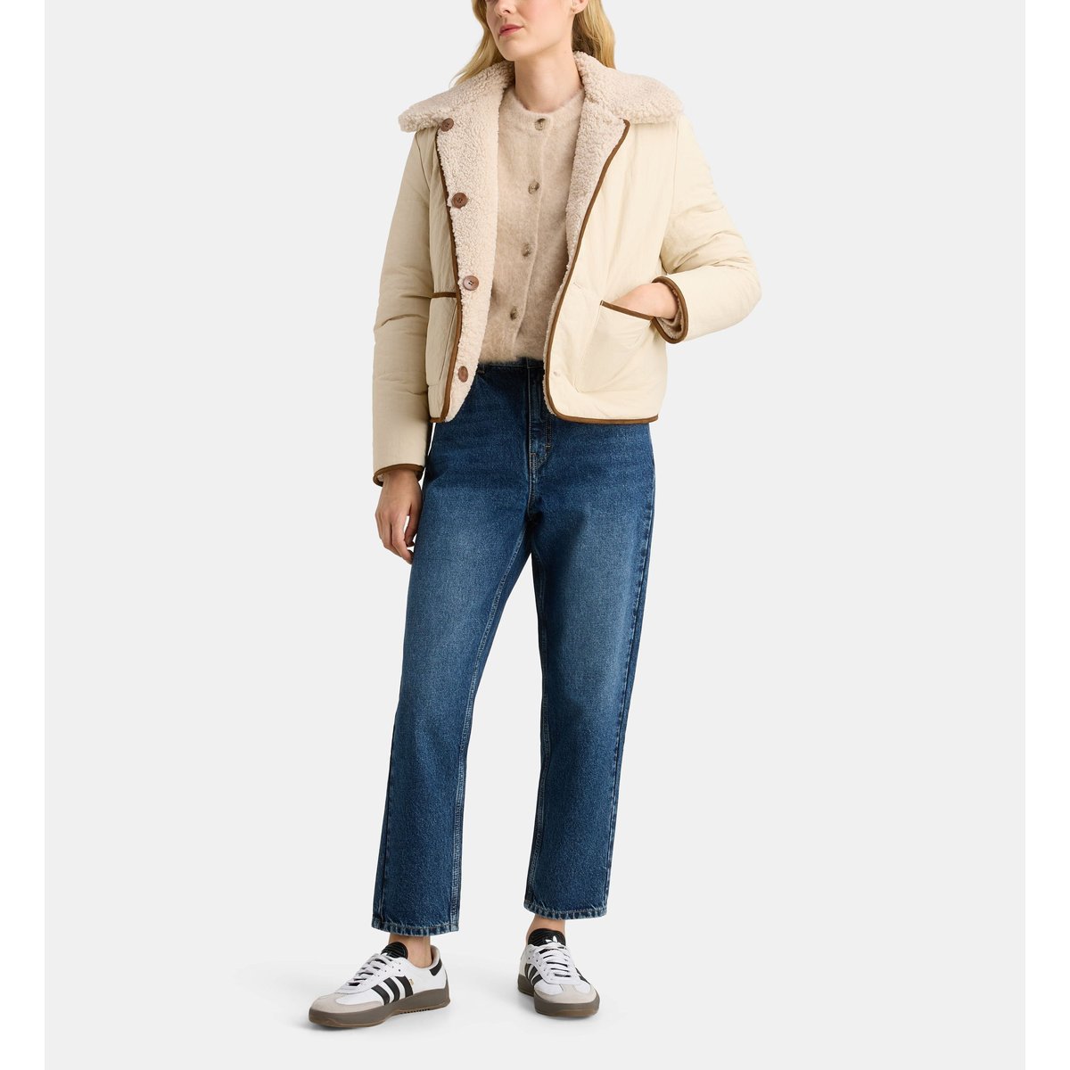 Blouson droit réversible effet sherpa écru, GALERIES LAFAYETTE