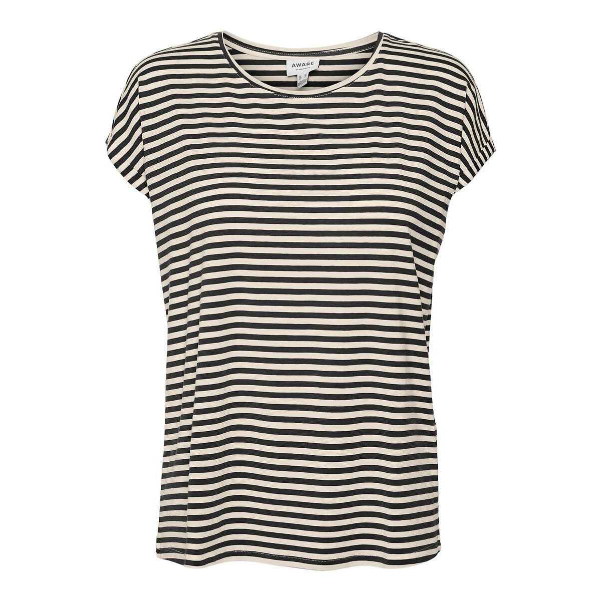 T-shirt rayé col rond manches courtes rayé noir/écru, VERO MODA