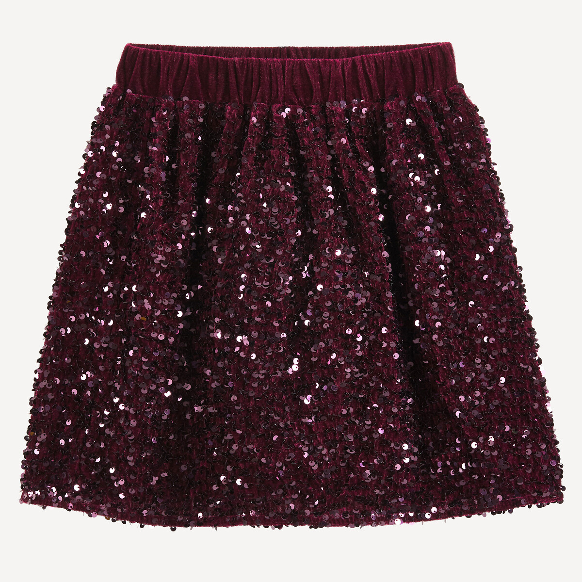 Jupe courte à sequins bordeaux, LA REDOUTE COLLECTIONS