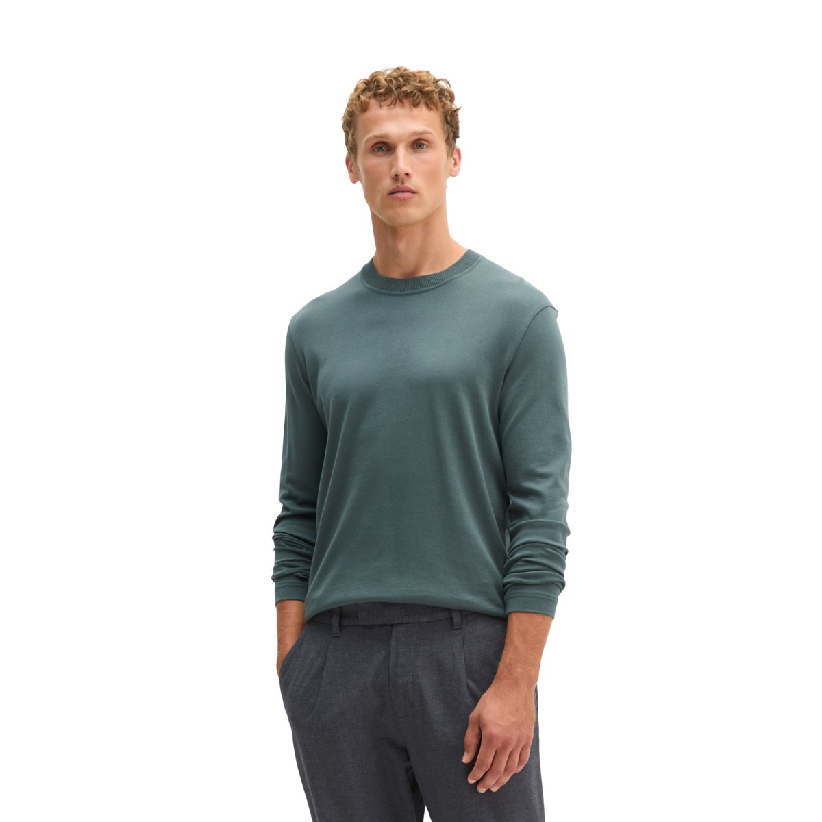 T-shirt à manches longues, coupe classique en jersey de coton bio léger gris, MARC O'POLO