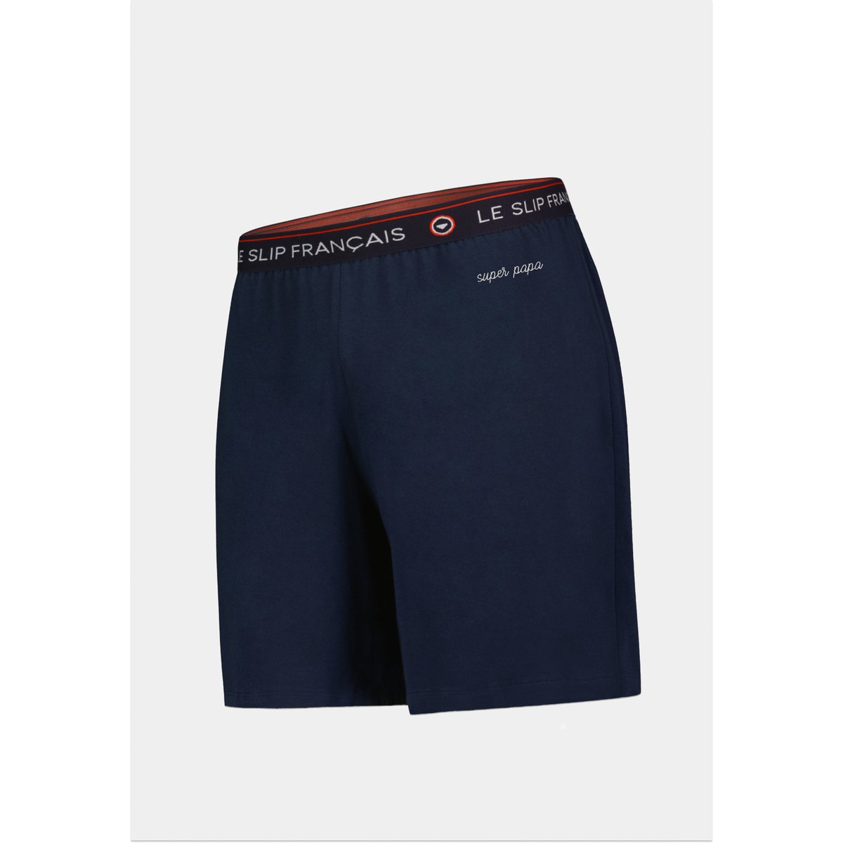 Bas de pyjama court bleu en coton Invincible marine brodé super papa, LE SLIP FRANCAIS