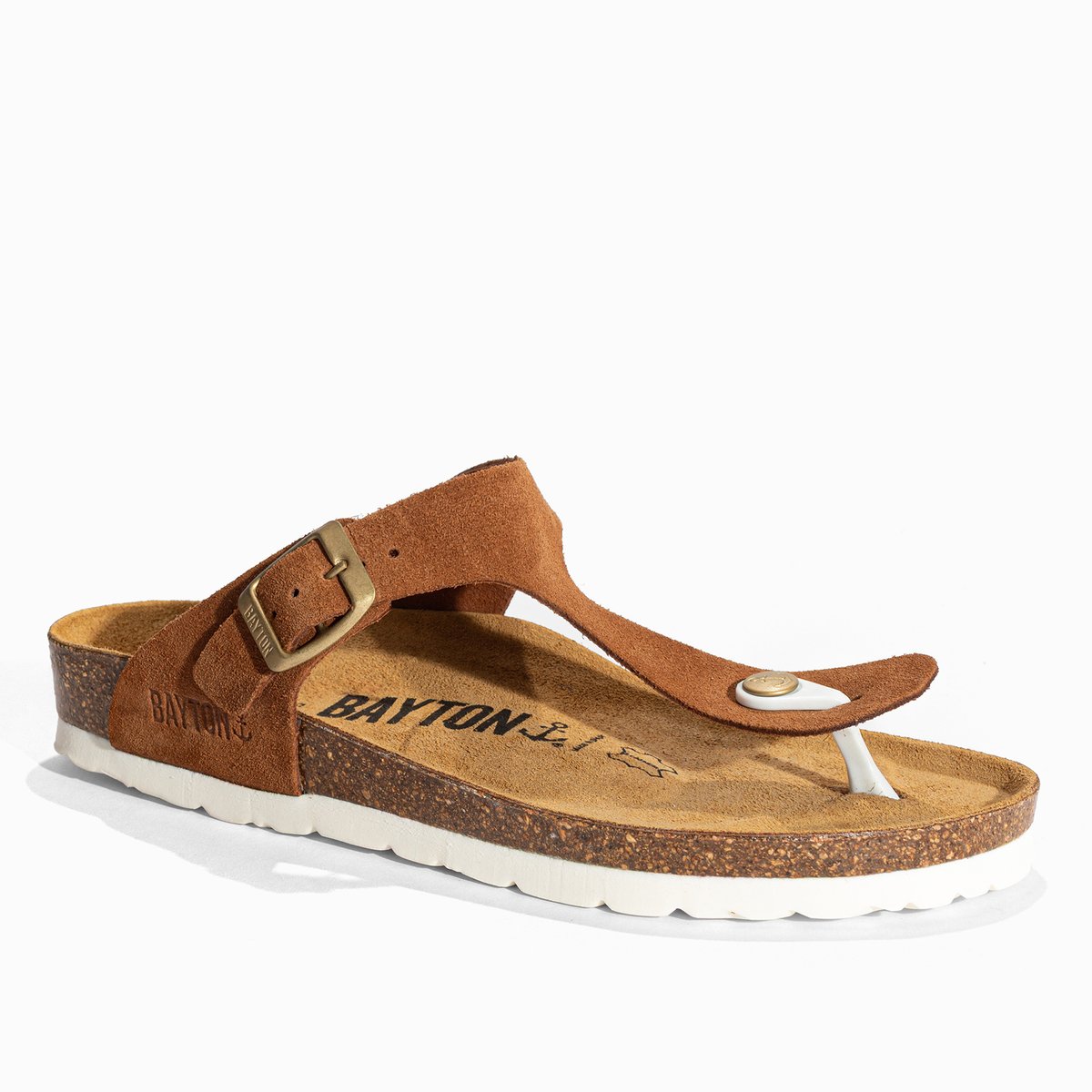 Tongs en cuir suedé MERCURE camel, BAYTON