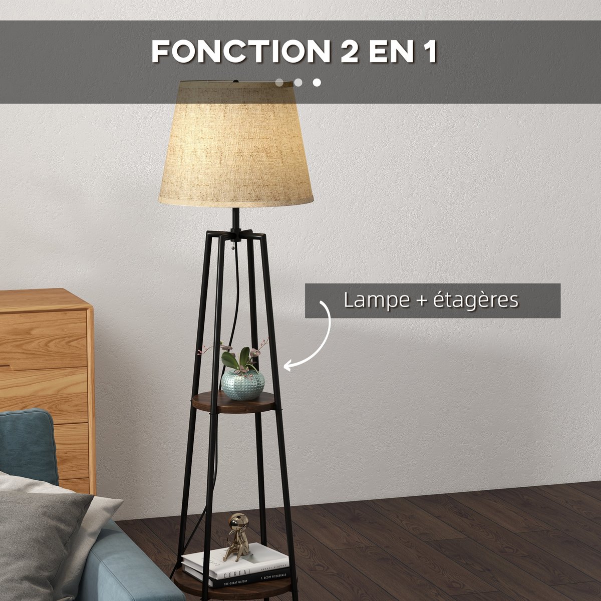 Lampadaire Métal Noir noir, HOMCOM