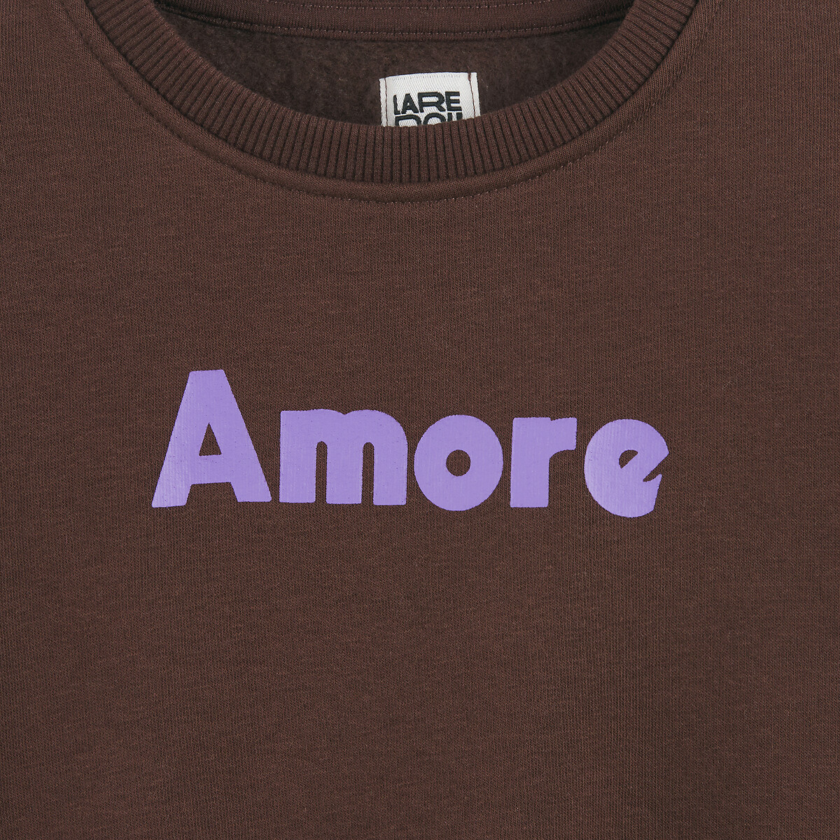 Sweat col rond en molleton, message Amore marron, LA REDOUTE COLLECTIONS