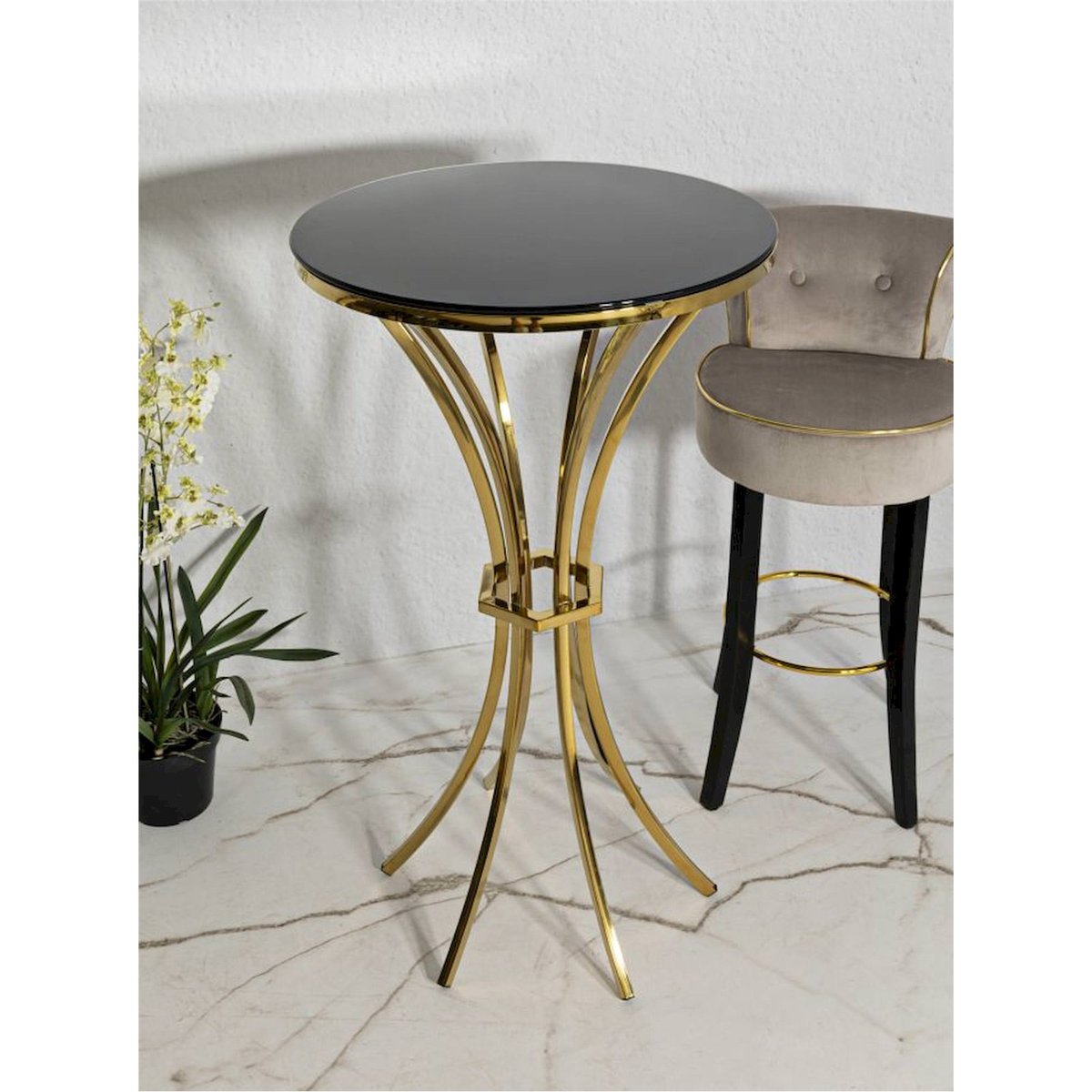 Table de bar en fer et verre GLAM doré et noir, RECOLLECTION