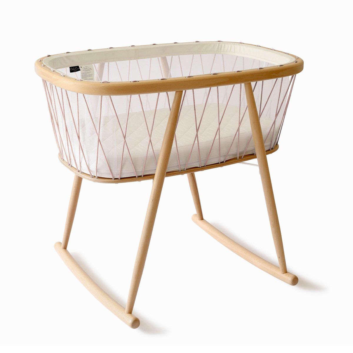 Berceau Kumi avec matelas en fibre de coco bois de rose, CHARLIE CRANE