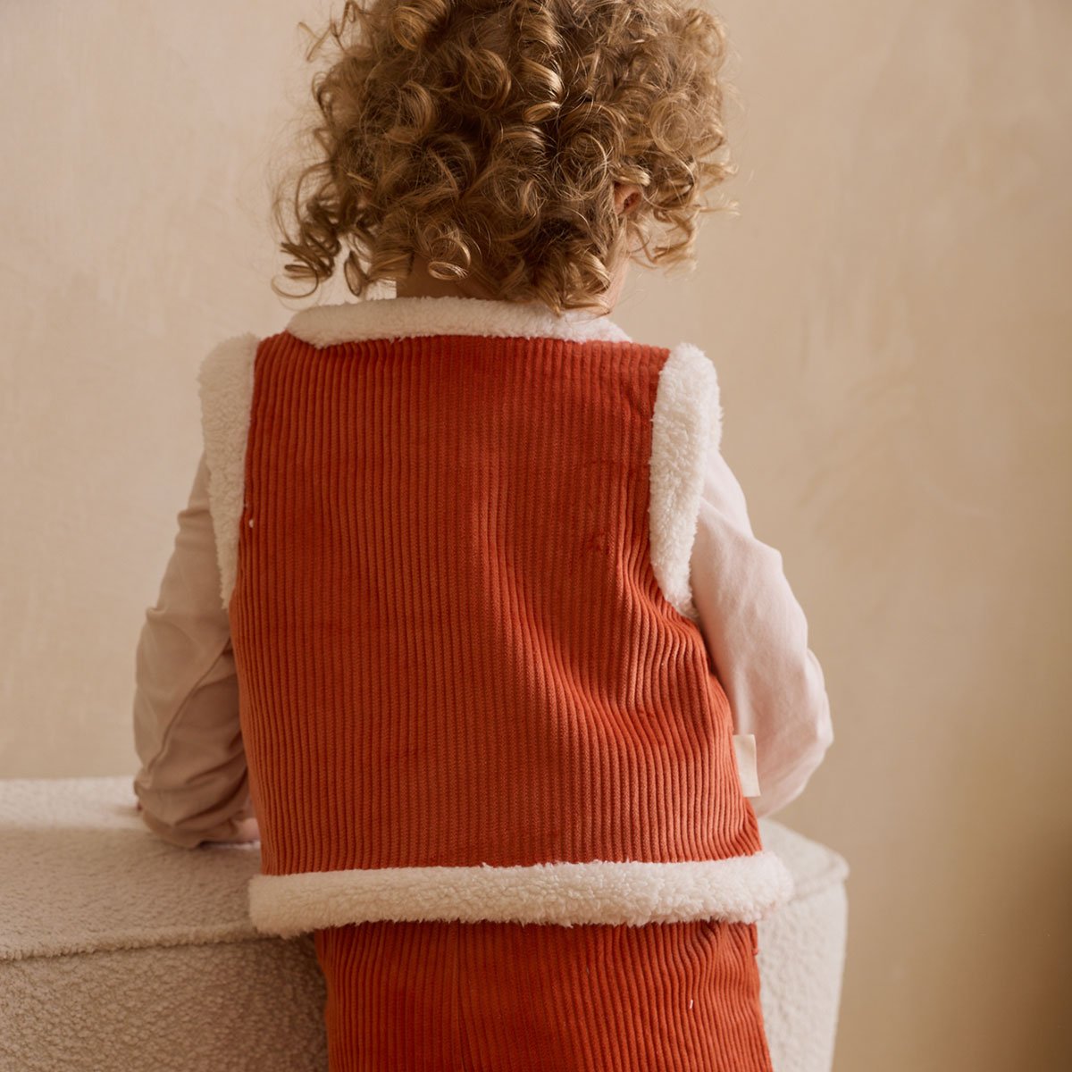 Veste sans manches enfant réversible en velours côtelé Manouk orange, PETIT BEGUIN
