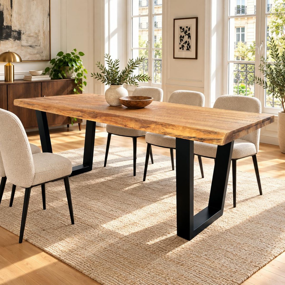 Table à manger bois de teck recyclé, pieds en U 200 cm TIMOR bois naturel, PIER IMPORT