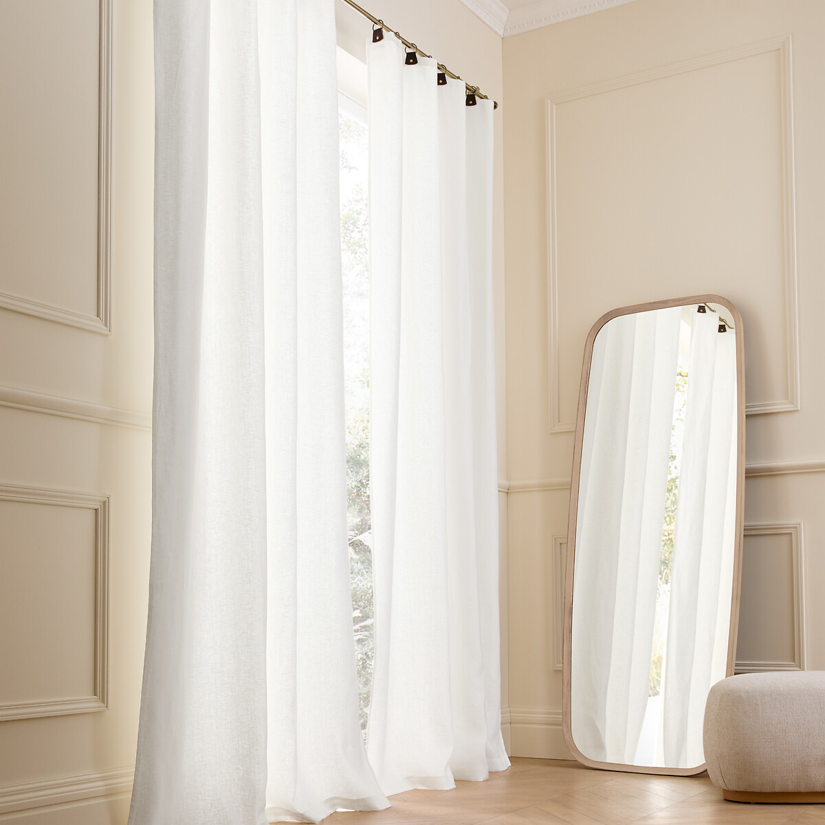 Rideau en lin lavé, doublé, avec passants, PRIVATE blanc, AM.PM