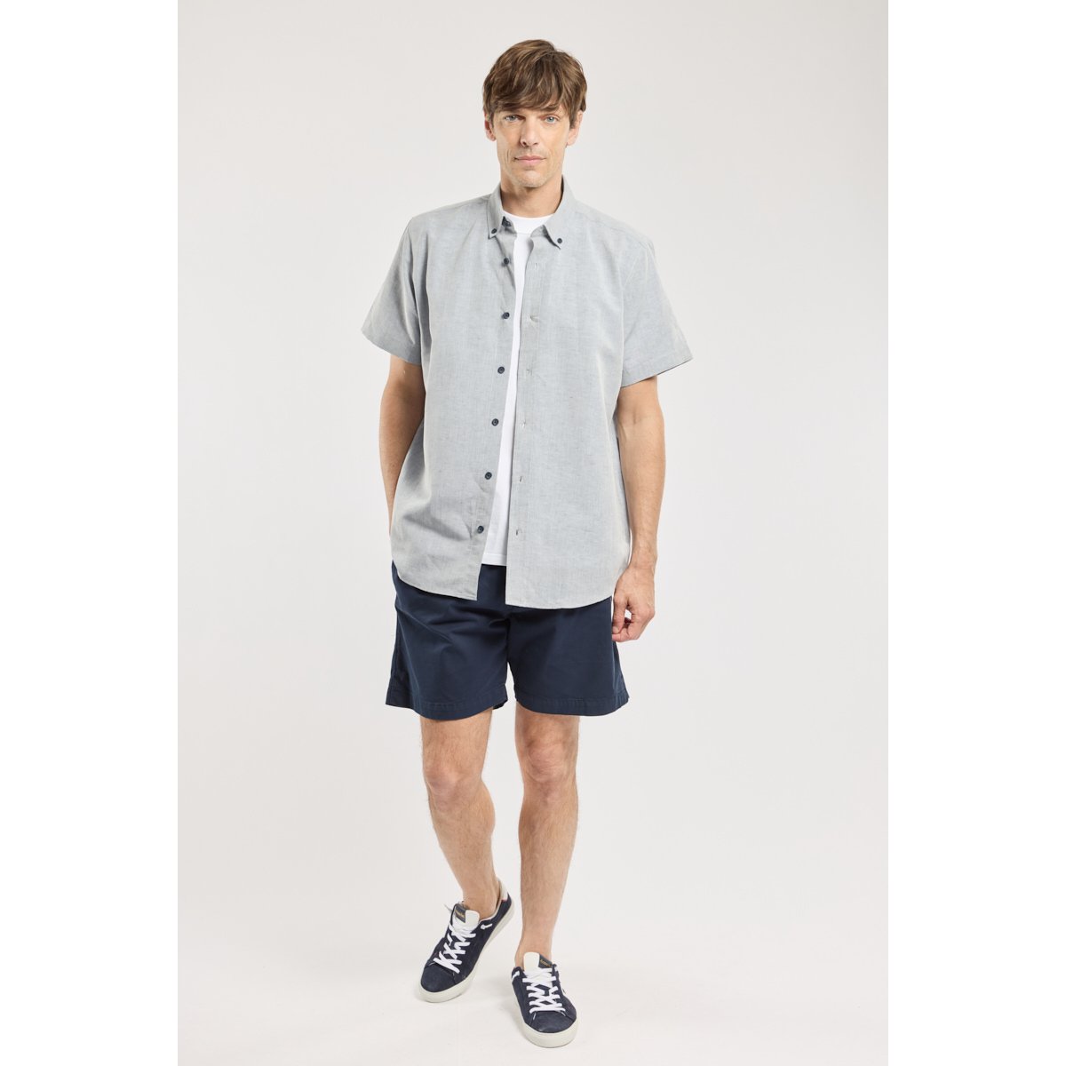 Chemise manches courtes - coton et lin médium blue, ARMOR-LUX