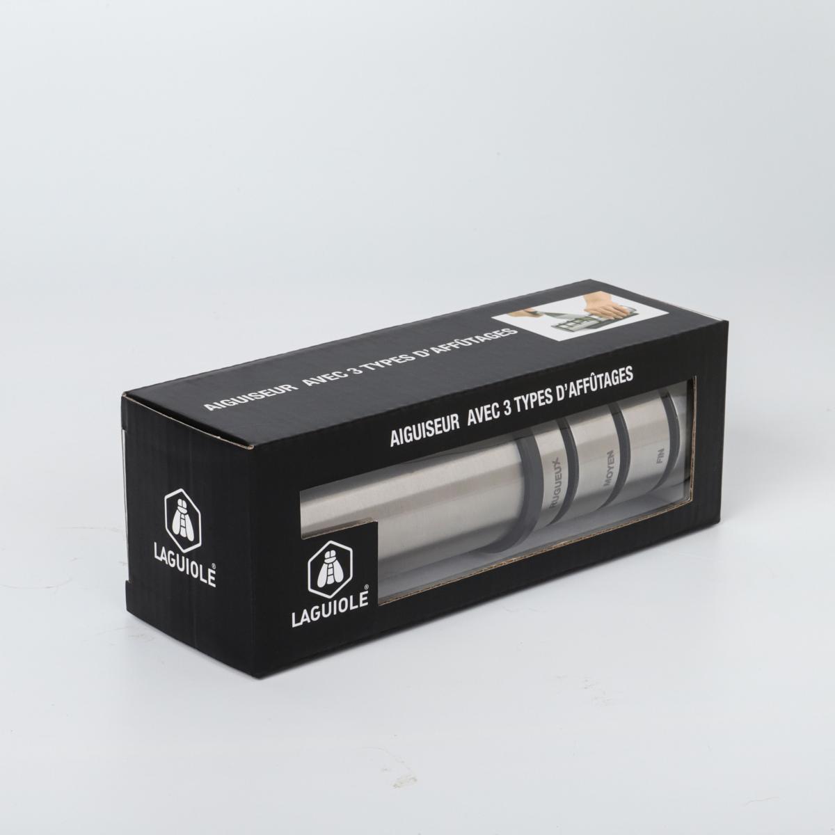 Aiguiseur 3 systèmes d'affûtage en acier inoxydable noir argent, LAGUIOLE CUISSON
