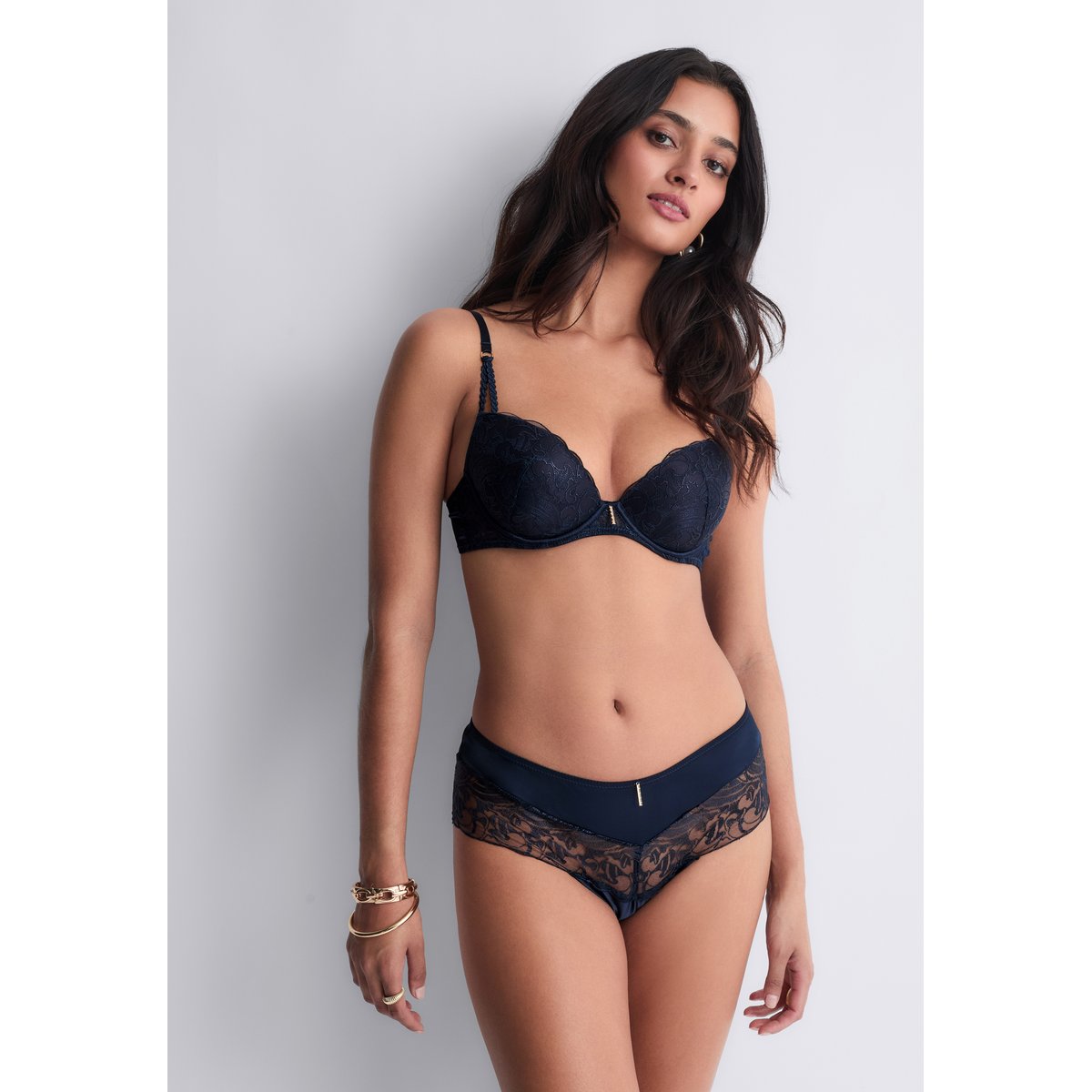 Soutien gorge Push up coques Satin Memories bleu, AUBADE