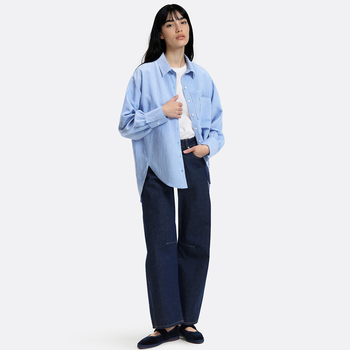 Chemise rayée oversize manches longues bleu rayures blanches, LA REDOUTE COLLECTIONS