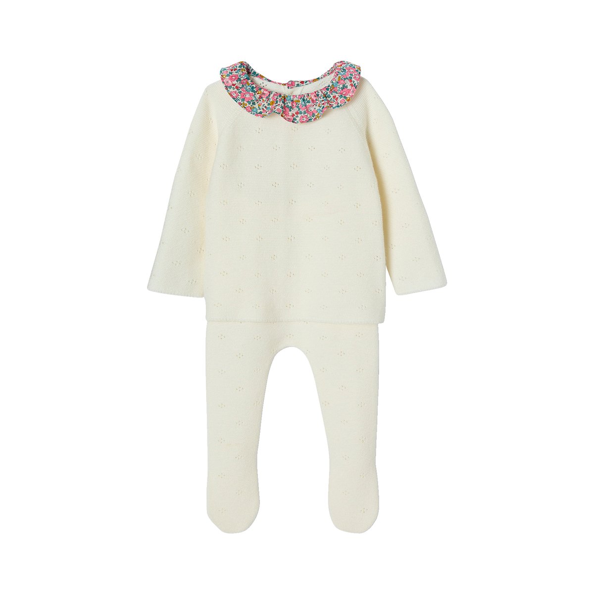 Ensemble 2 pièces naissance en tricot écru, ENVIE DE FRAISE