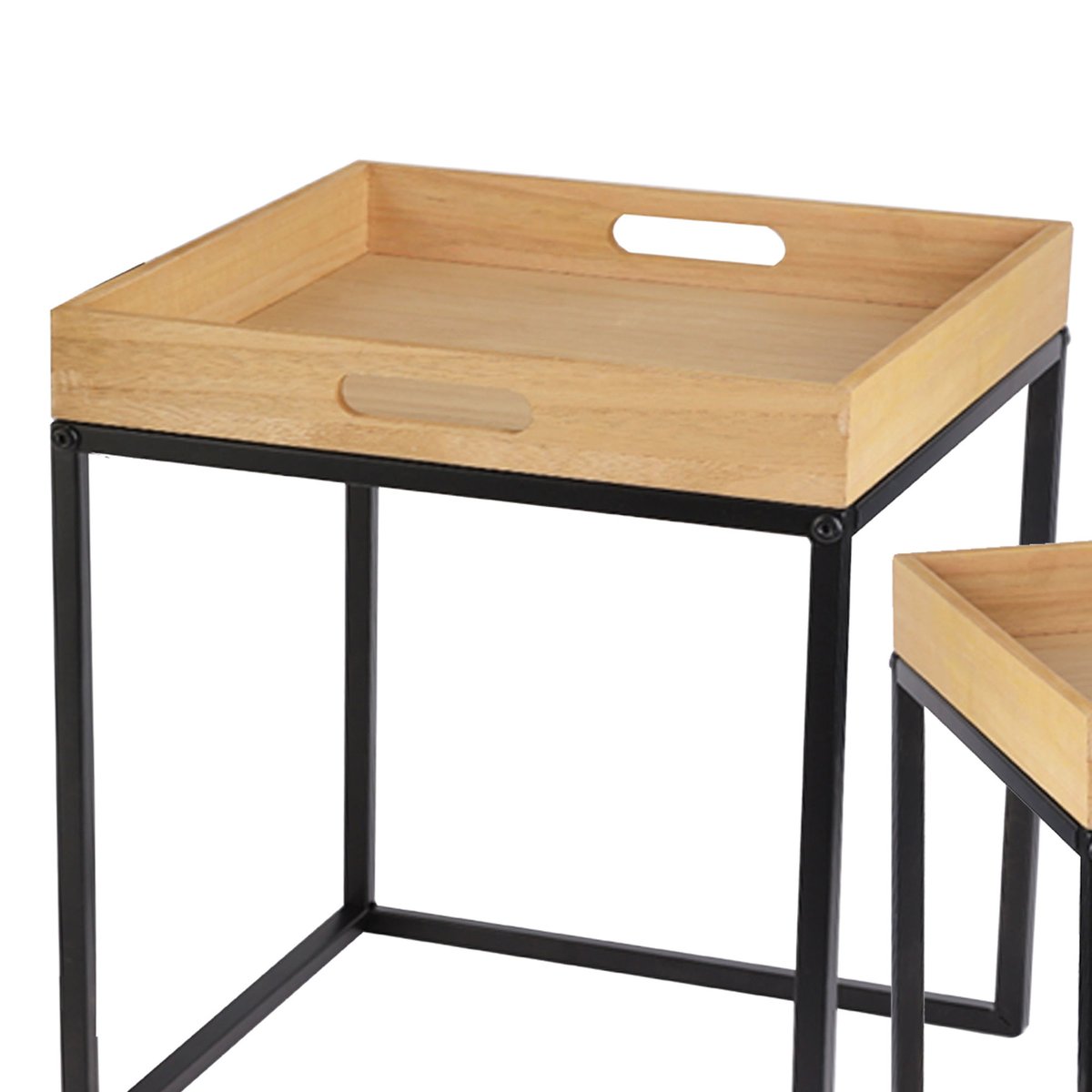 Set de 2 tables basses gigognes bois et métal noir 40x40x42cm bois, WADIGA