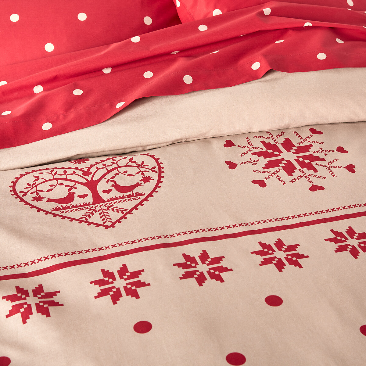 Copripiumone puro cotone, Edelweiss beige/rosso, SO'HOME