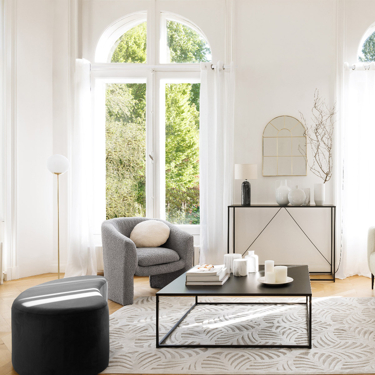 Lampadaire métal et verre dépoli DRIS doré, ATMOSPHERA