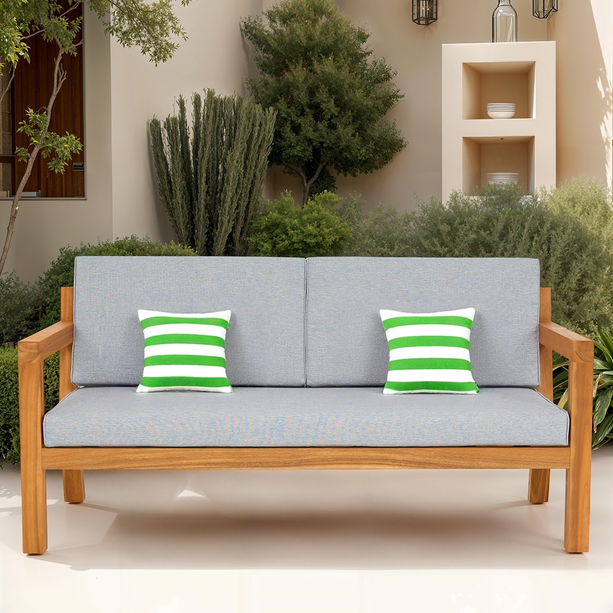 Canapé de jardin 2 places en bois FSC - PALAU gris chiné, HOMIFAB