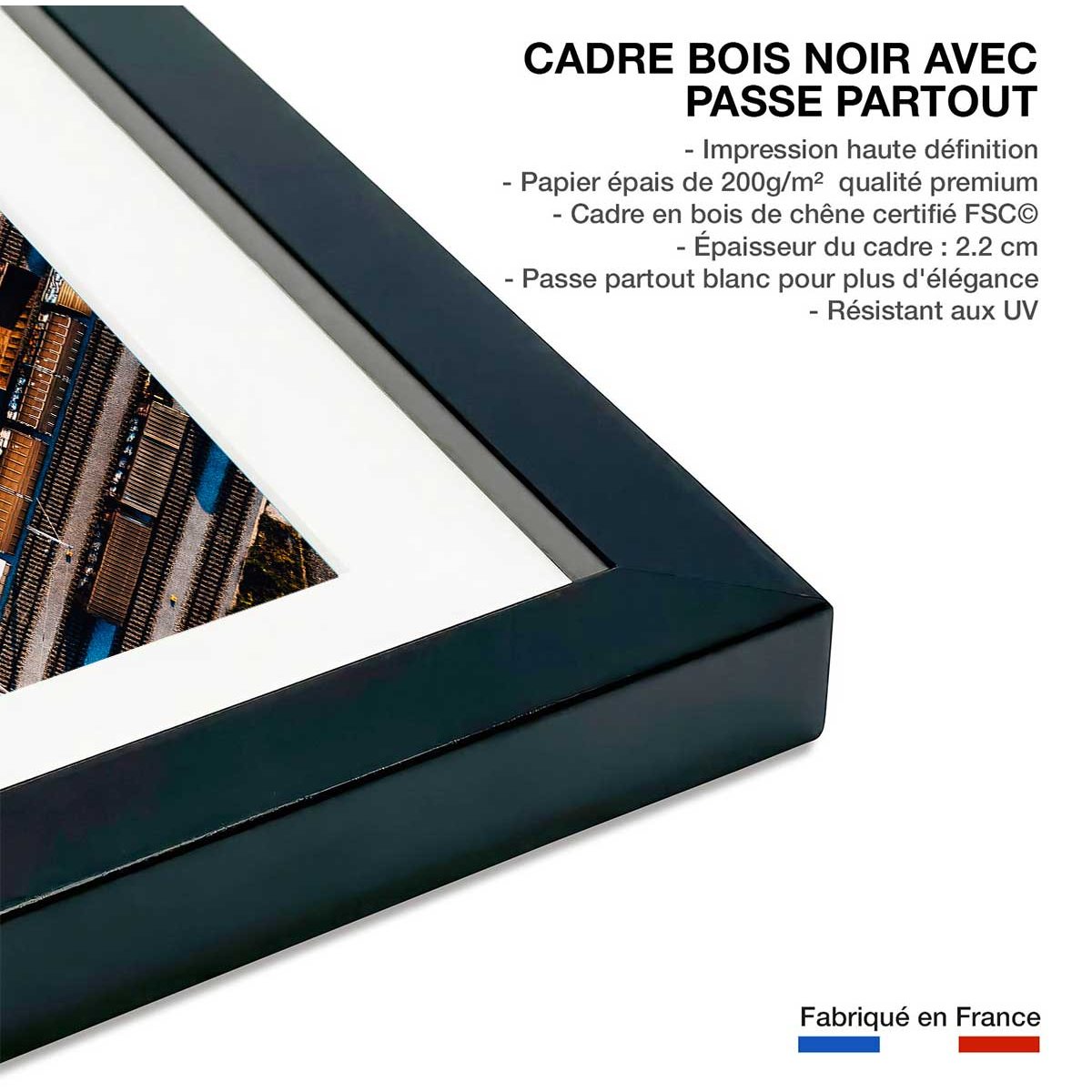 Affiche photo frêt et compilations affiche + cadre en bois - noir, HEXOA