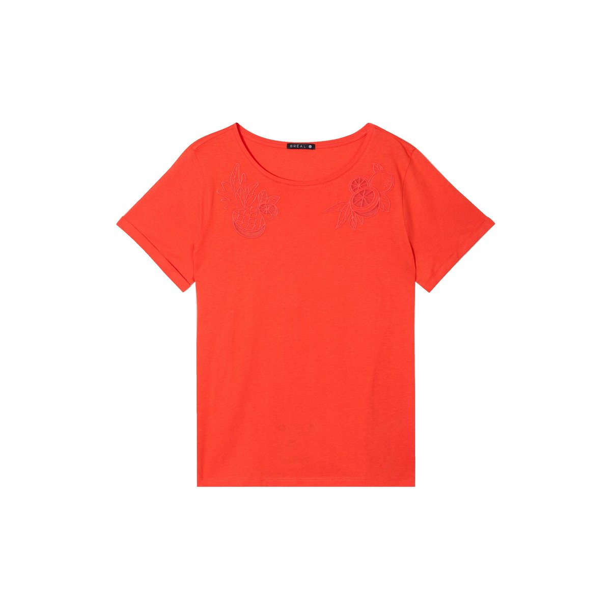 T-shirt manches courtes brodé orange foncé, BREAL