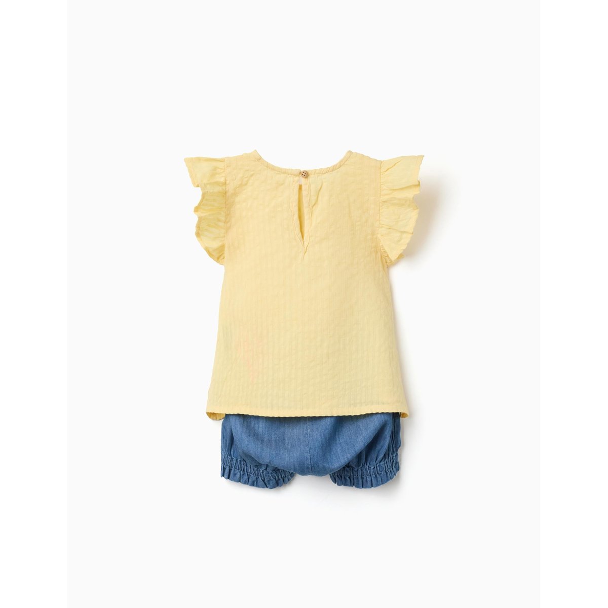 Ensemble T-shirt en coton et short en jean jaune clair, ZIPPY